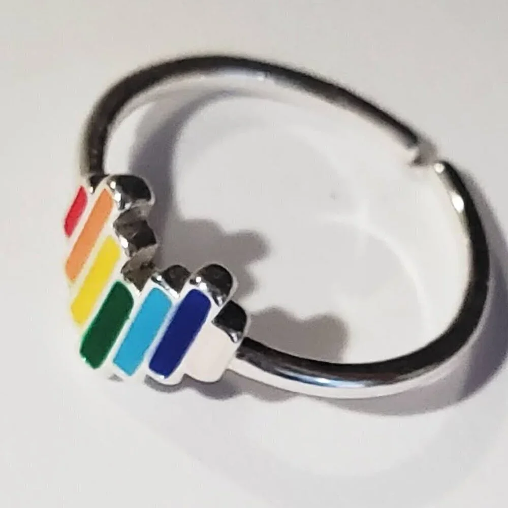 NEW LOVE LGBTQIA ONE SIZE ADJUSTABLE SILVER PLATED HEART COLORED FLAG